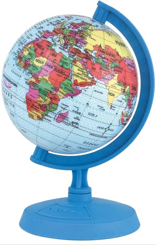 Globo Terrestre 10cm: Político - Baby azul royal - base plástico