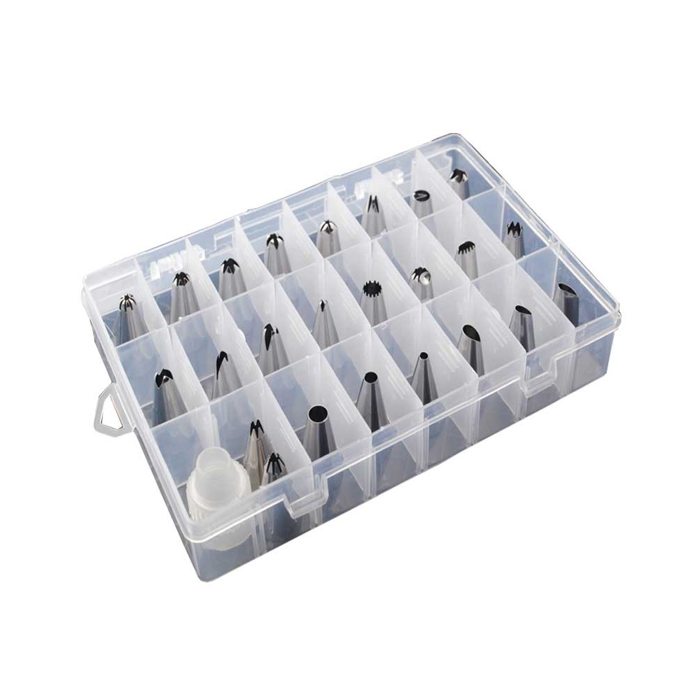 Kit com 24 Bicos de Confeitar em Inox com 01 Adaptador e 01 Caixa 