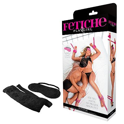 BONDAGE - KIT COM 4 AMARRAS E VENDA DE PÉLUCIA ? PRETO - LS012