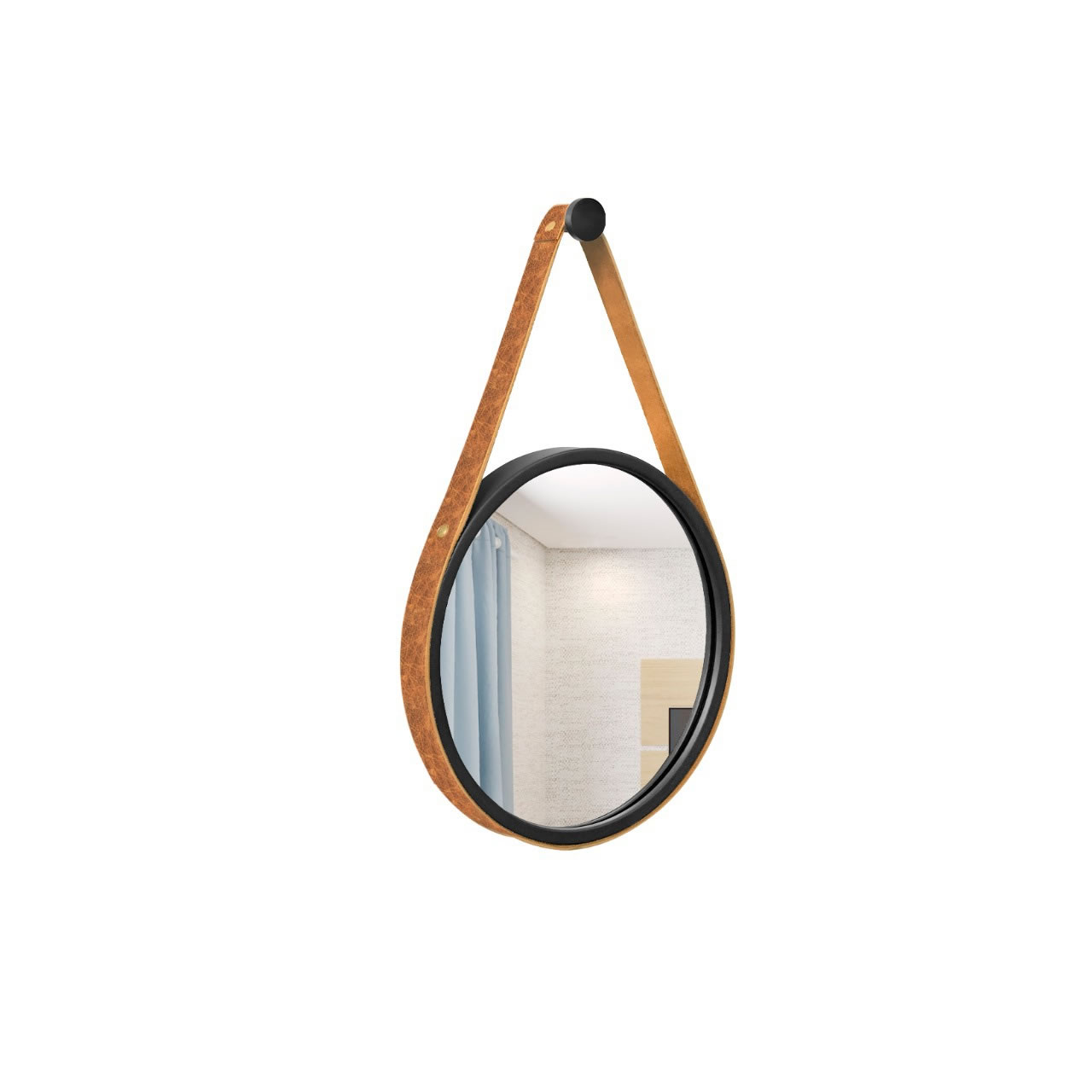 Espelho Decorativo Adnet Preto Alça Corino 30cm Redondo