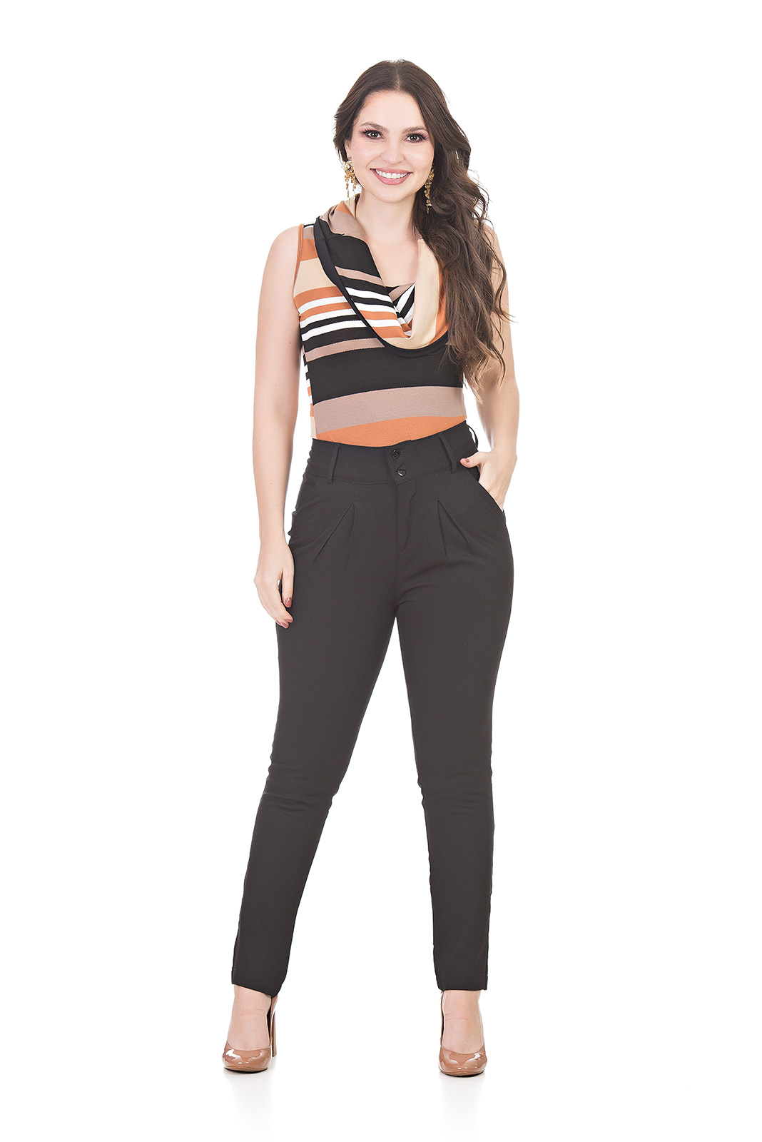 BLUSA KÍMIKA FEITA EM MALHA CONFORT LISTRADA.