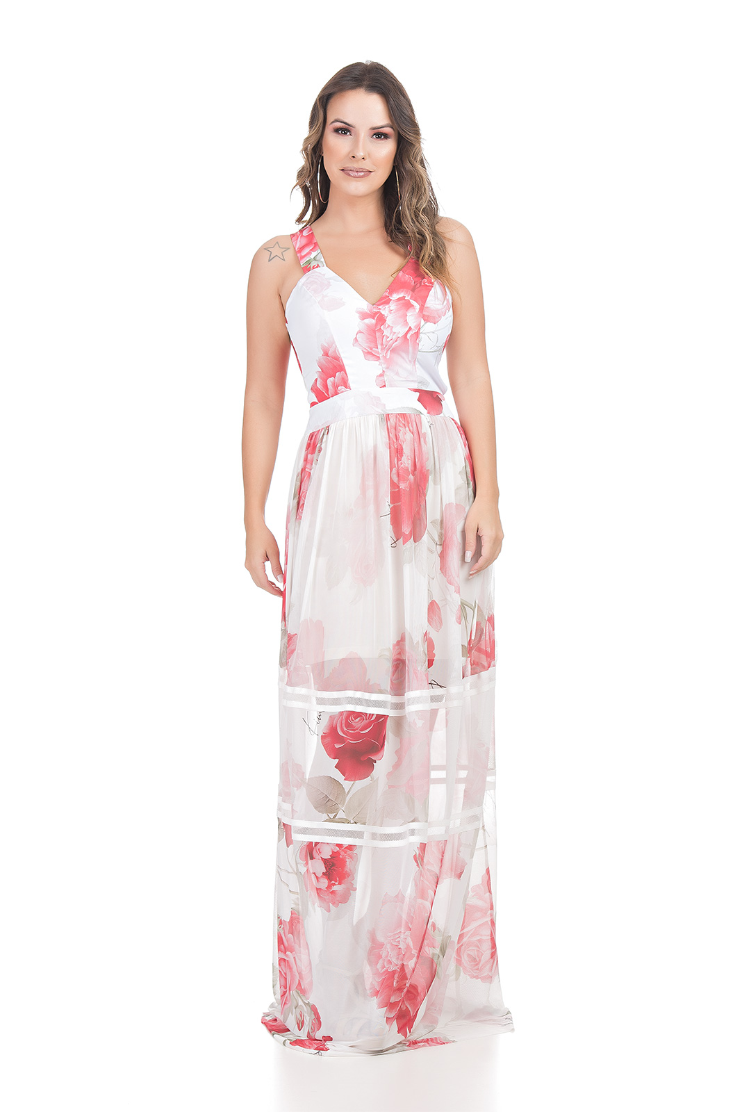 VESTIDO KIMIKA LONGO LOGOMANIA COM TRANSPARÊNCIA.