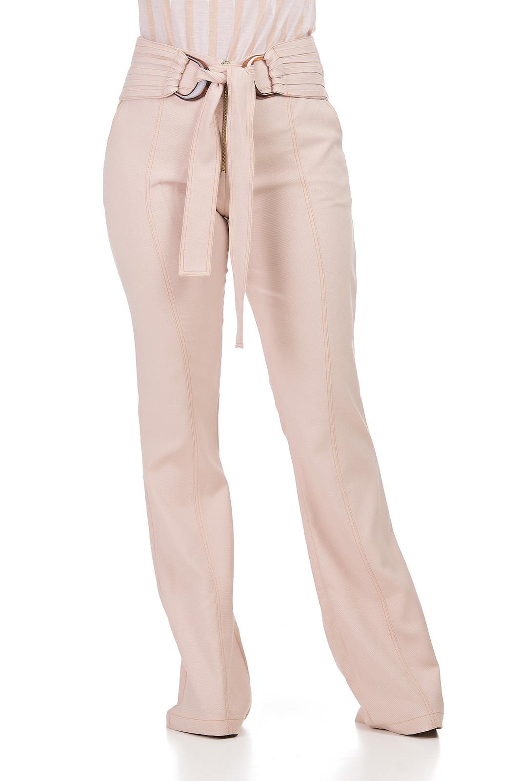 CALÇA KÍMIKA FLARE COM FIVELA BEGE.