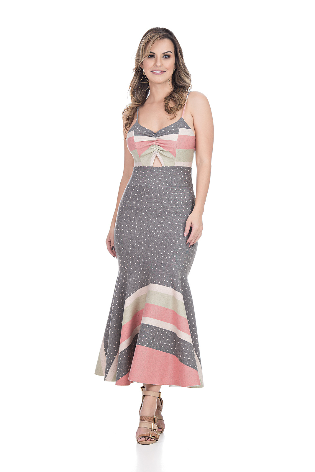 VESTIDO MÍDI KÍMIKA EM MALHA SCUBA ESTAMPADO.