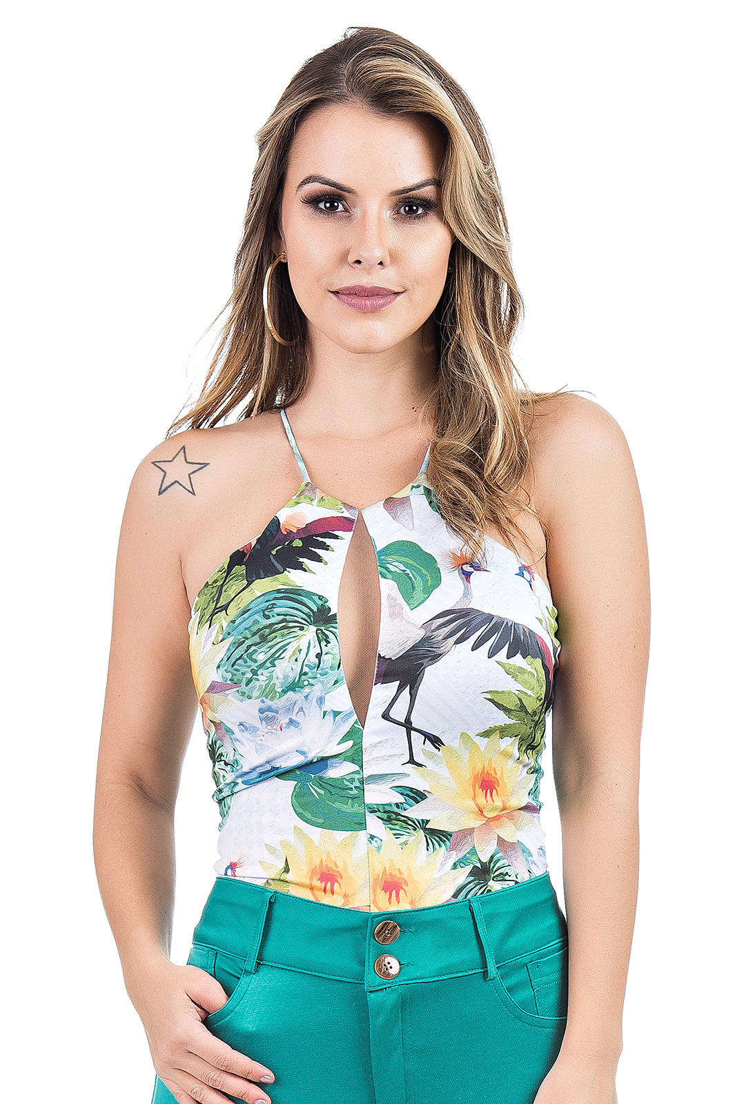 Body Kímika Decote Costas Trançadas Estampado.