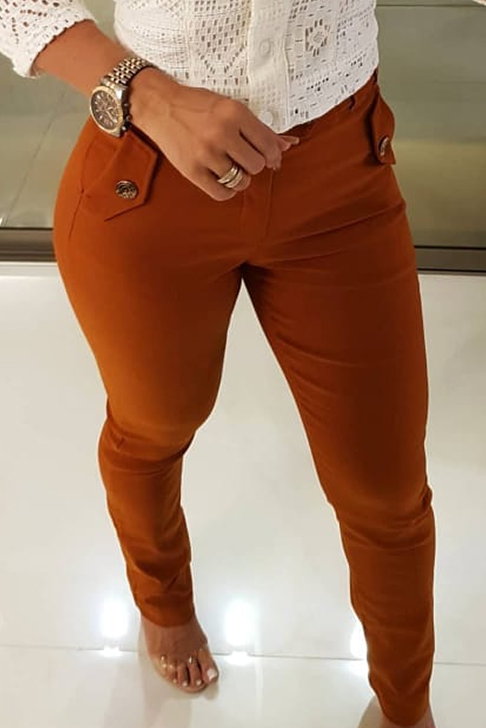 CALÇA AVULSA KÍMIKA EM BENGALINE MARROM