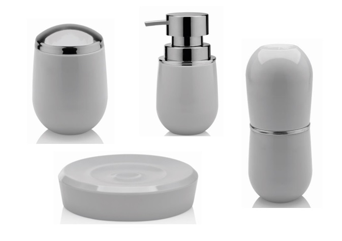 Kit banheiro lavabo Branco 4 peças OU sabonete liquido, algodão, escova, sabonete