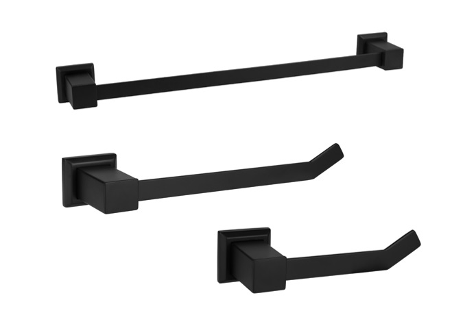 Kit banheiro lavabo inox Preto fosco 3 peças Black toalheiro banho, rosto, papeleira
