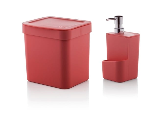 kit conjunto cozinha pia lixeira e porta detergente OU vermelho