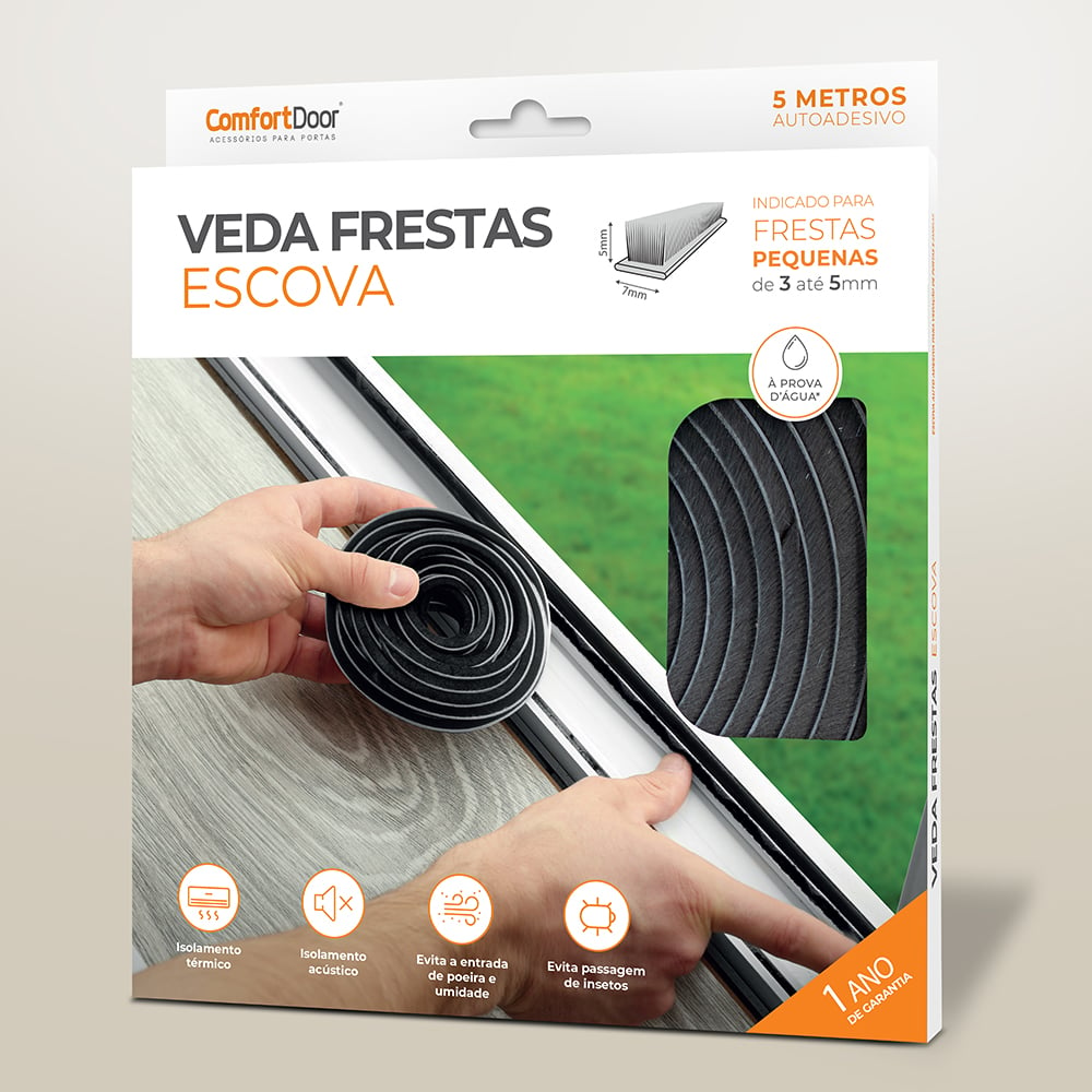 VEDA FRESTA PEQUENA 3 ATE 5 MM ESCOVA 5 MT AUTOADESIVO COMFORT DOOR