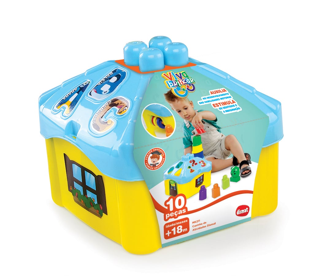 Brinquedo educativo Casinha de Atividades blocos 10 peças MK211 DISMAT