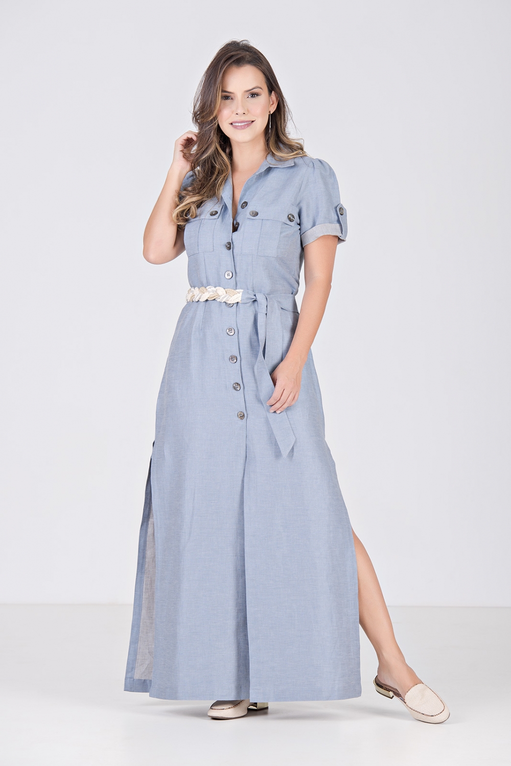 VESTIDO LONGO KÍMIKA LINHA ECO AZUL.