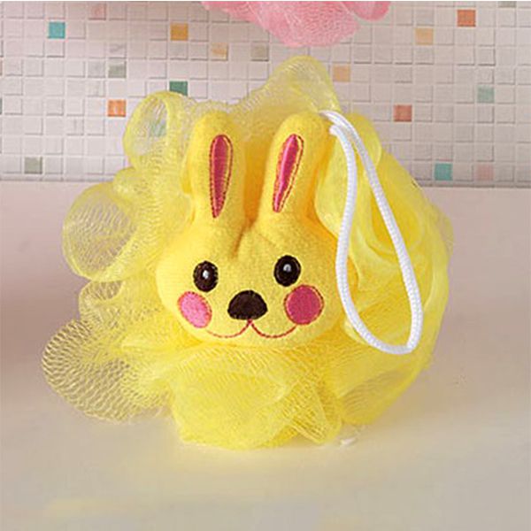 Esponja de Banho Bouton com Bichinho Coelho com Corda Nylon Amarelo