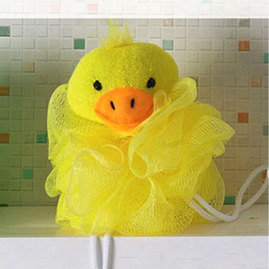 Esponja de Banho Bouton com Bichinho Pato com Corda Nylon Amarelo