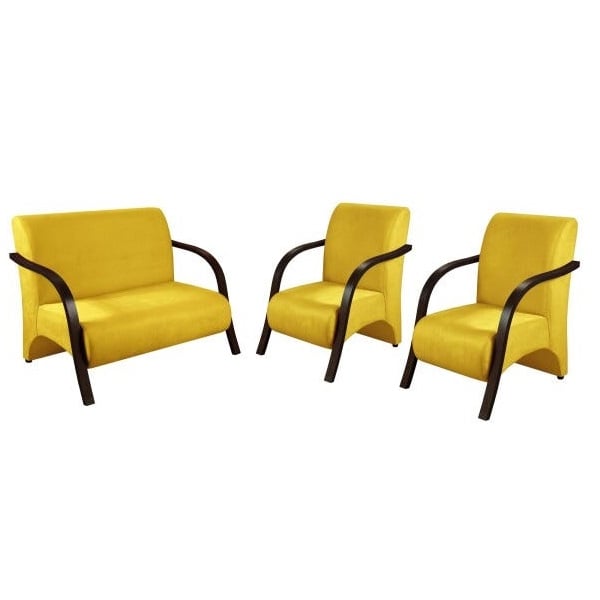 Conjunto Vênus 2 Poltronas de 1 Lugar e 1de 2 Lugares Braço madeira D Salla Suede