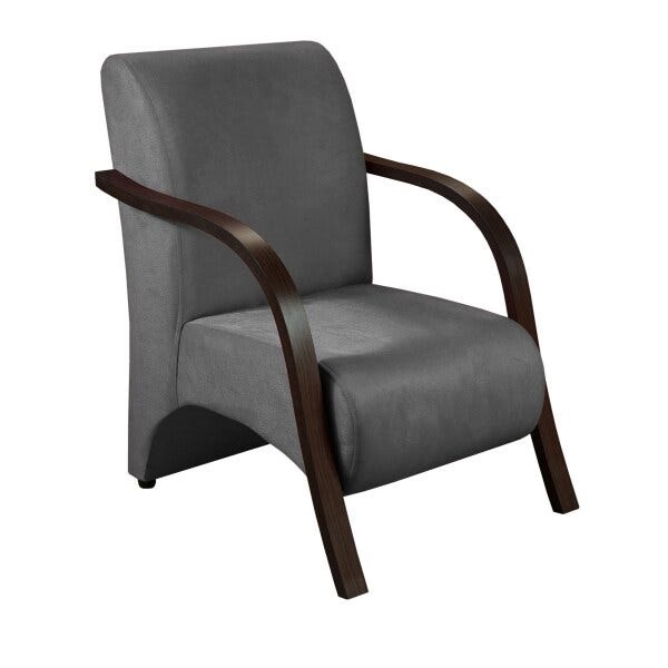 Poltrona Decorativa 1 Lugar Vênus Braço Pé Madeira Confortável para Sala TV Espera D Salla Suede Grafite
