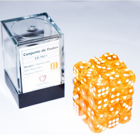 CONJUNTO DE DADOS 36 UN TRANSLUCIDO DOURADO E BRANCO