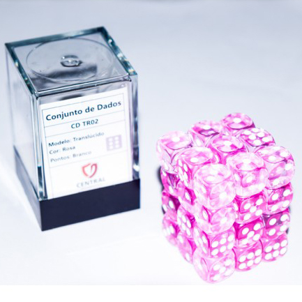 CONJUNTO DE DADOS 36 UN TRANSLUCIDO ROSA E BRANCO