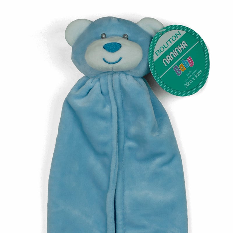 Naninha Bouton Microfibra com Prendedor de Chupeta e Pelucia Urso Azul