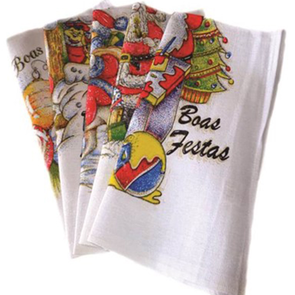 Pano de Copa Lomaer Sacaria Estampado Natal 06 Unidade Branco