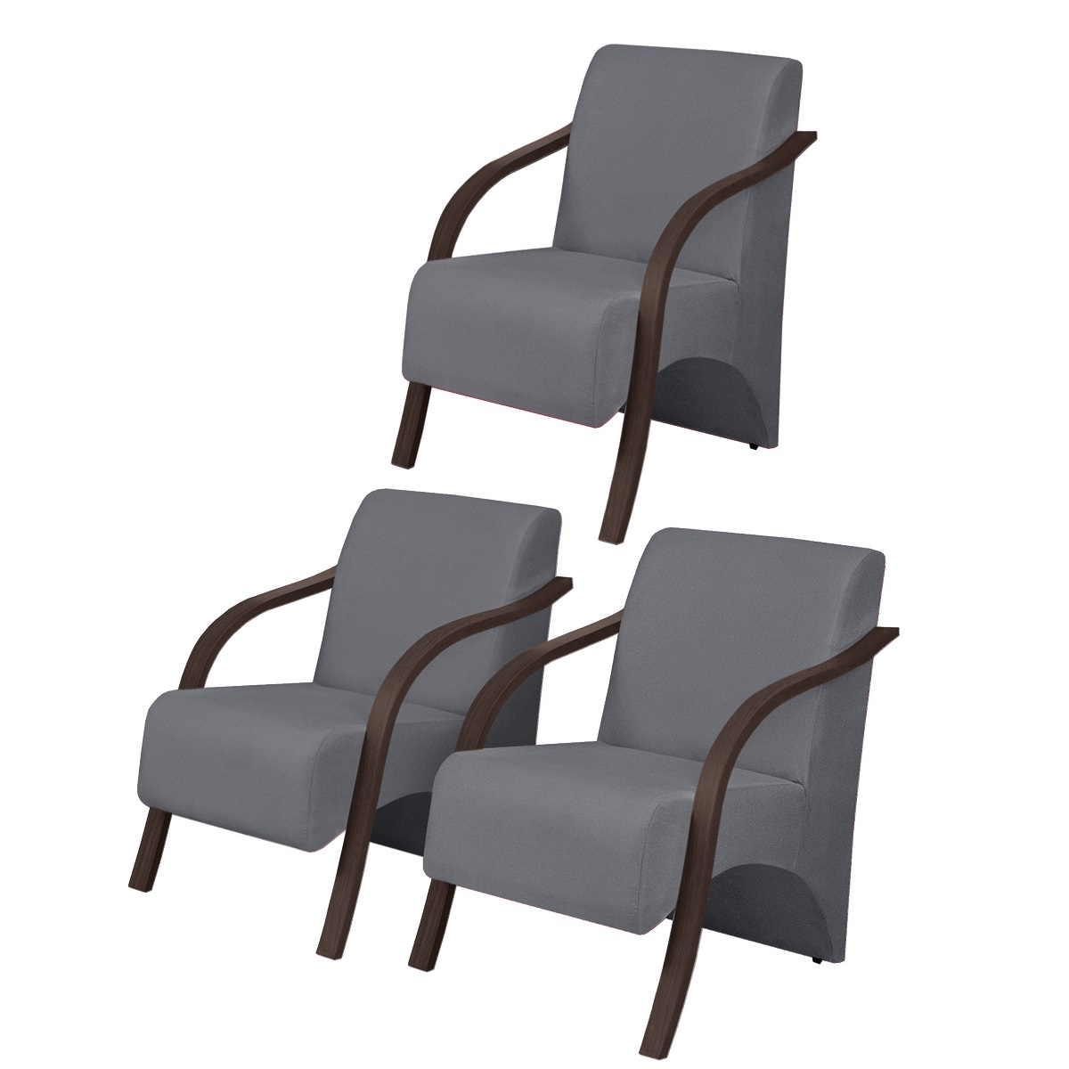 Kit com 3 Poltronas Decorativas 1 Lugar Vênus D Salla Suede