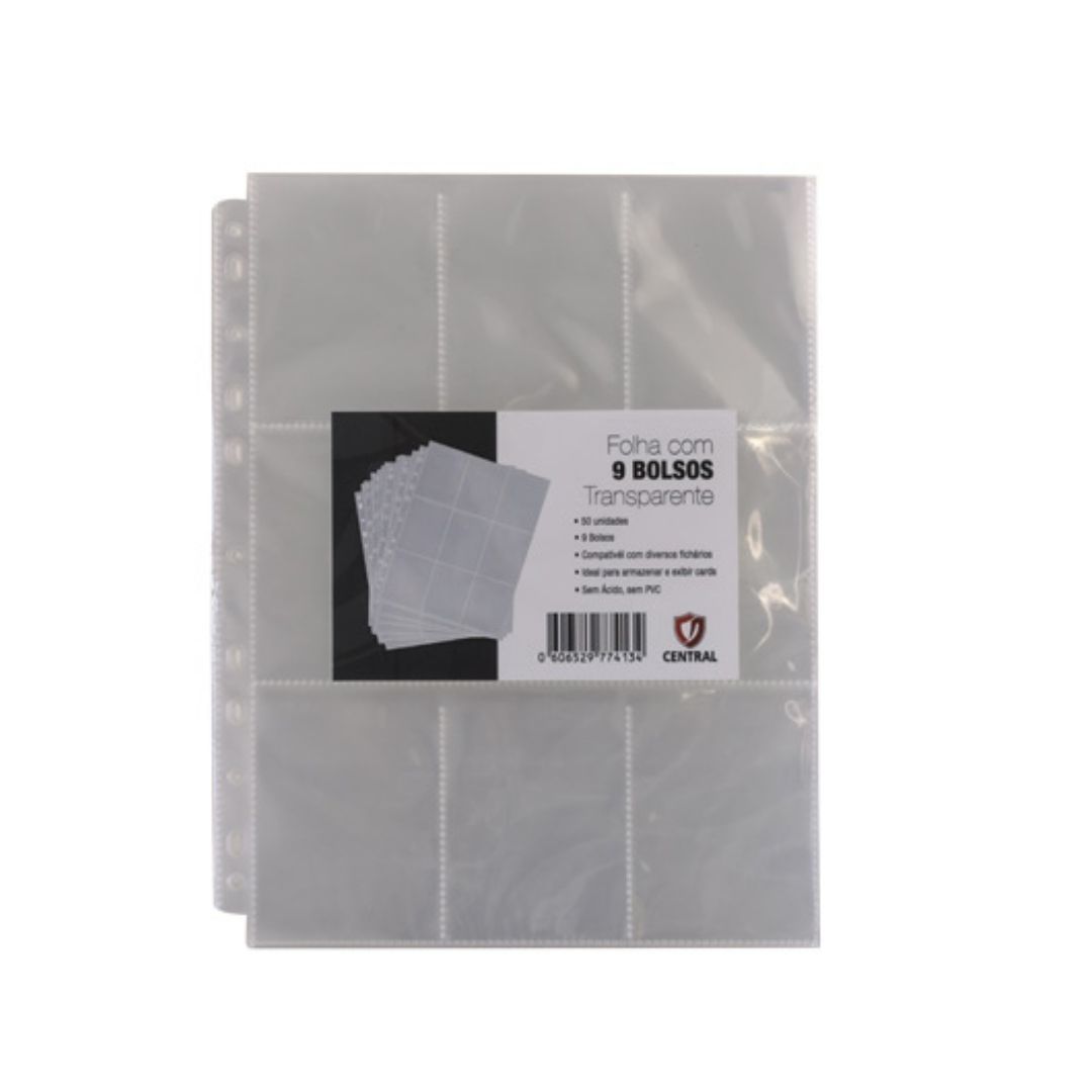 FOLHA FICHARIO 9 BOLSOS CENTRAL TRANSPARENTE