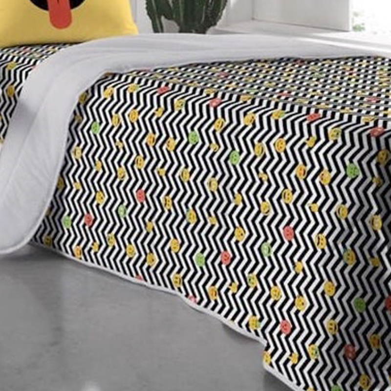 Edredom Solteiro Portallar Estampado Malha Emojis 150m x 220m Cinza