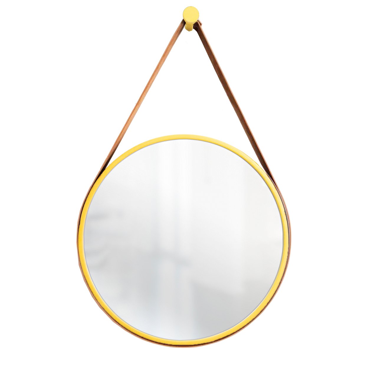 Espelho Decorativo Adnet Amarelo Alça Corino 30cm Redondo