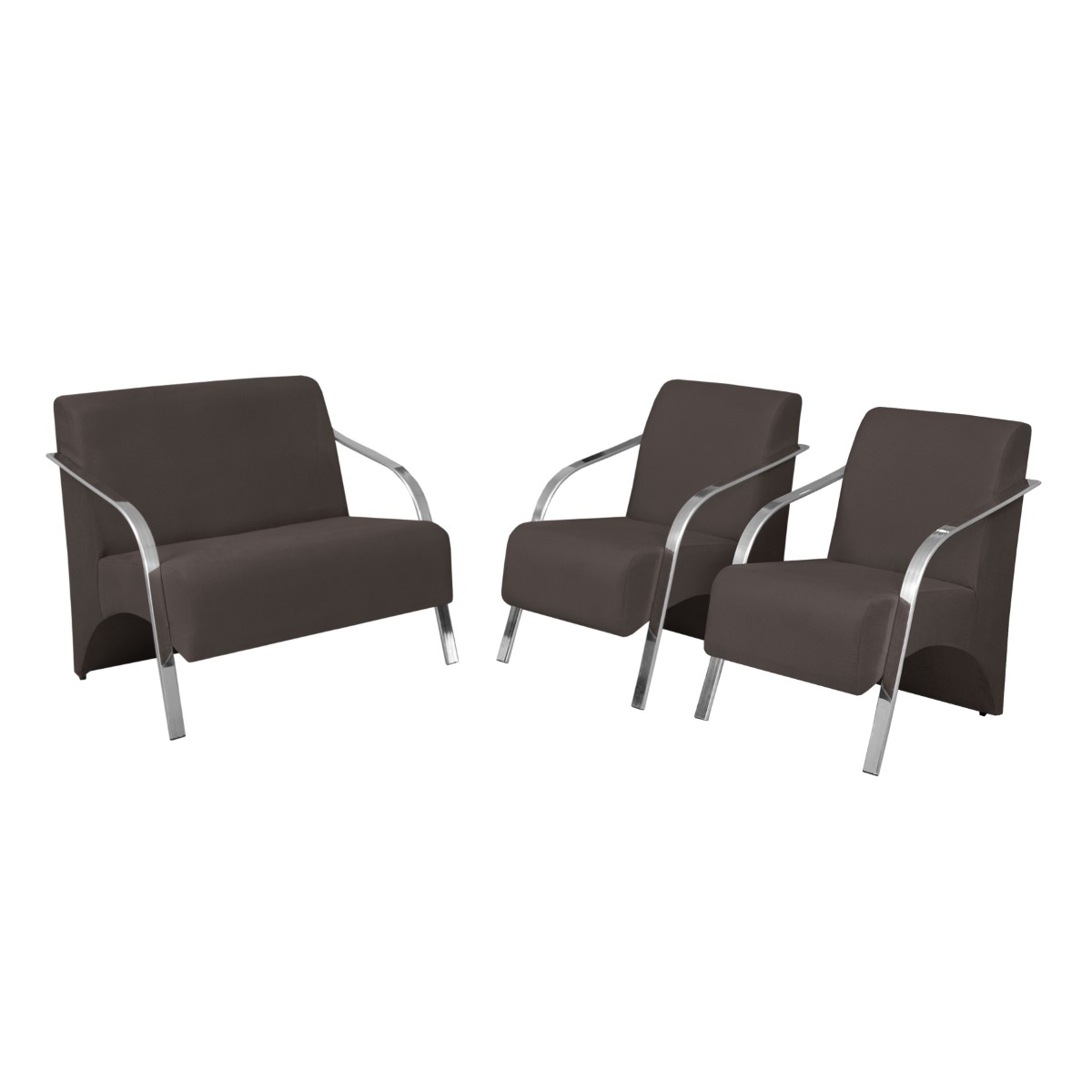 Conjunto Vênus Pé Alumínio 1 Namoradeira 2 Poltronas Suede Marrom