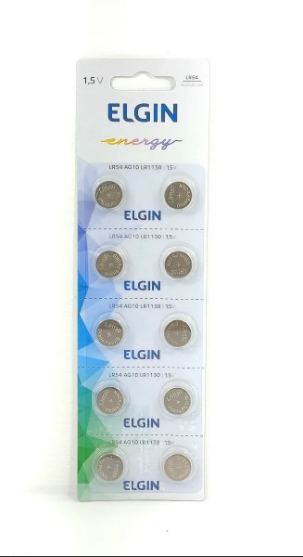 Pilha bateria alcalina 1.5v LR54/AG10/1130/389A - Cartela c/ 10 un - Elgin