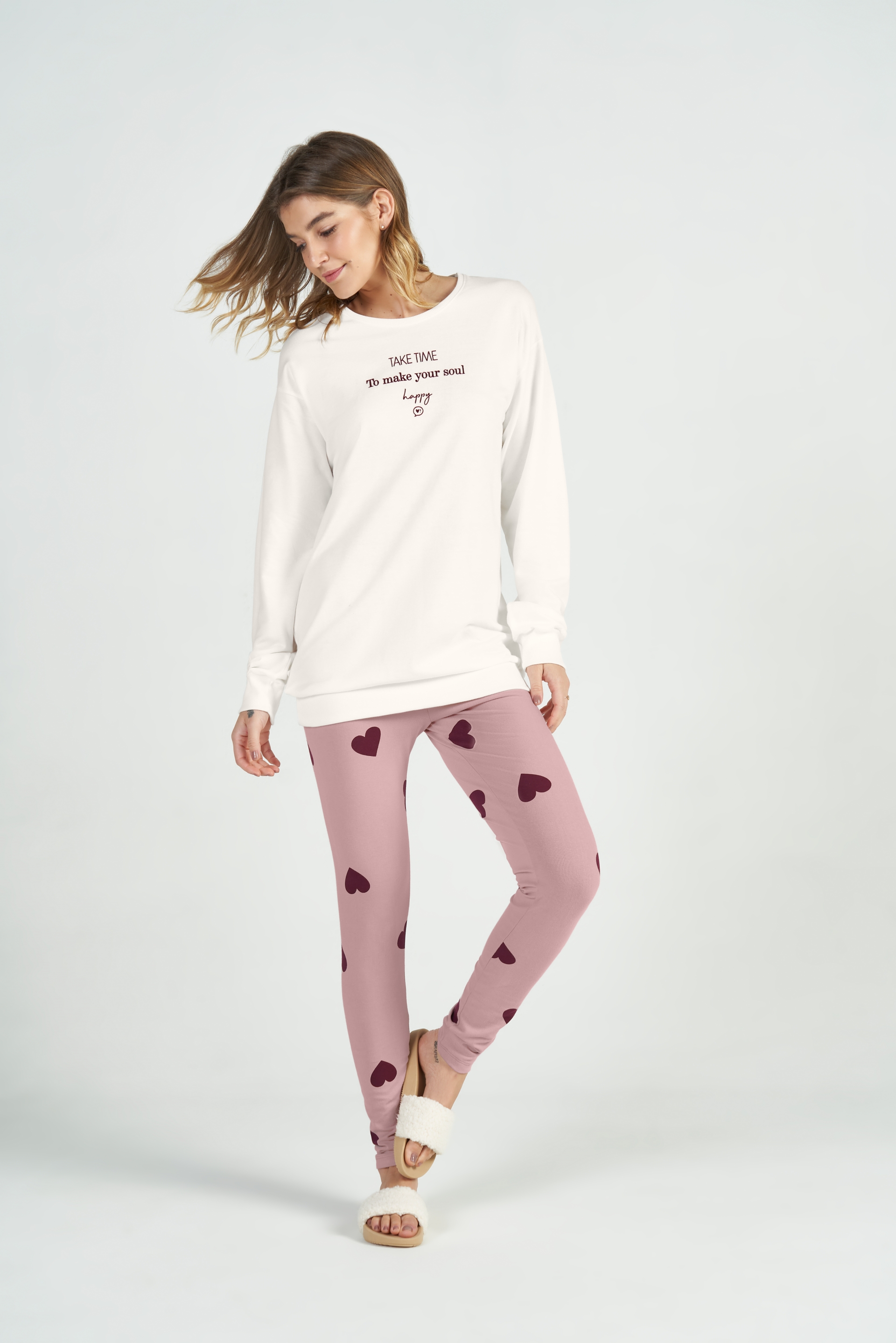 PIJAMA FEMININO INVERNO COR COM AMOR LEG/OFF WHITE ROSE
