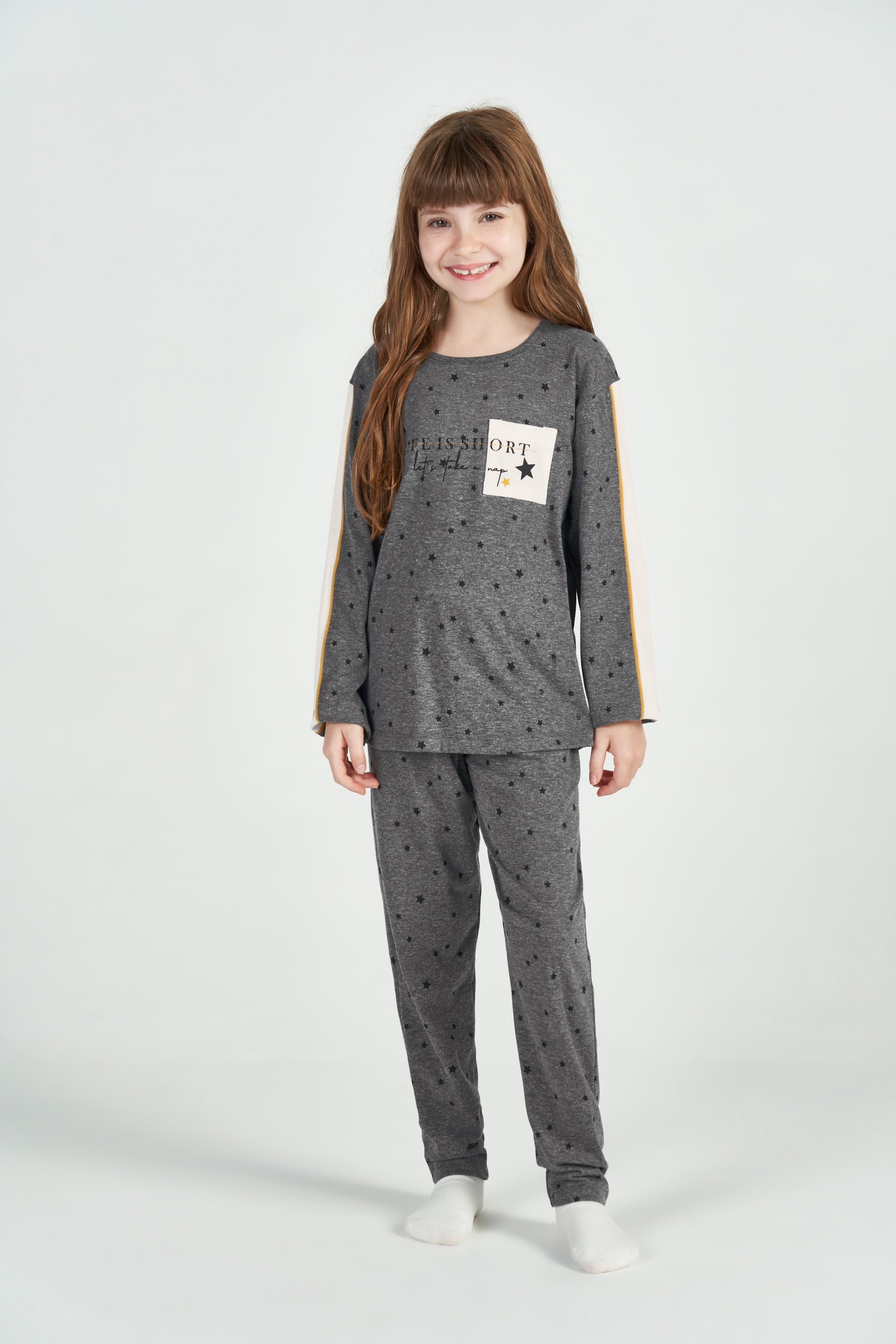 PIJAMA FEMININO INVERNO INFANTIL COR COM AMOR CINZA ESCURO ESTRELA