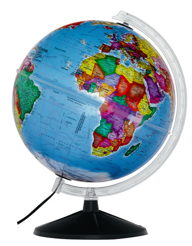 Globo Terrestre 30cm: Prisma Político - Iluminado led branco bivolt - Base preta