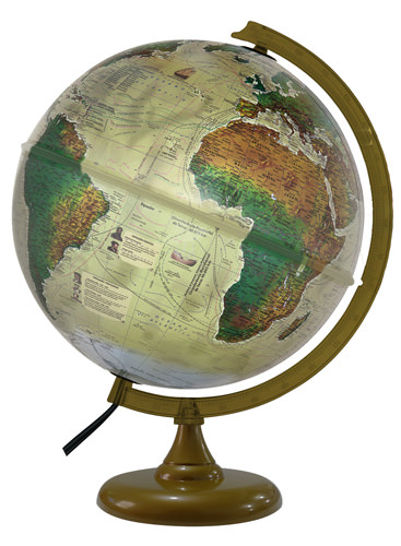Globo Terrestre 30cm: Histórico Físico Político - Iluminado led branco bivolt - Base ouro velho