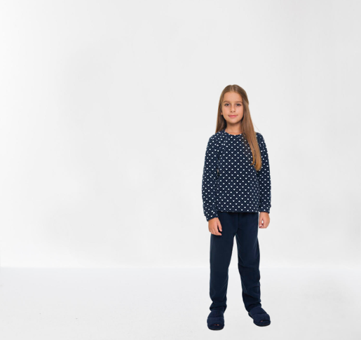 PIJAMA INFANTIL FEMININO DE MANGA LONGA EM SOFT CORACAO MARINHO