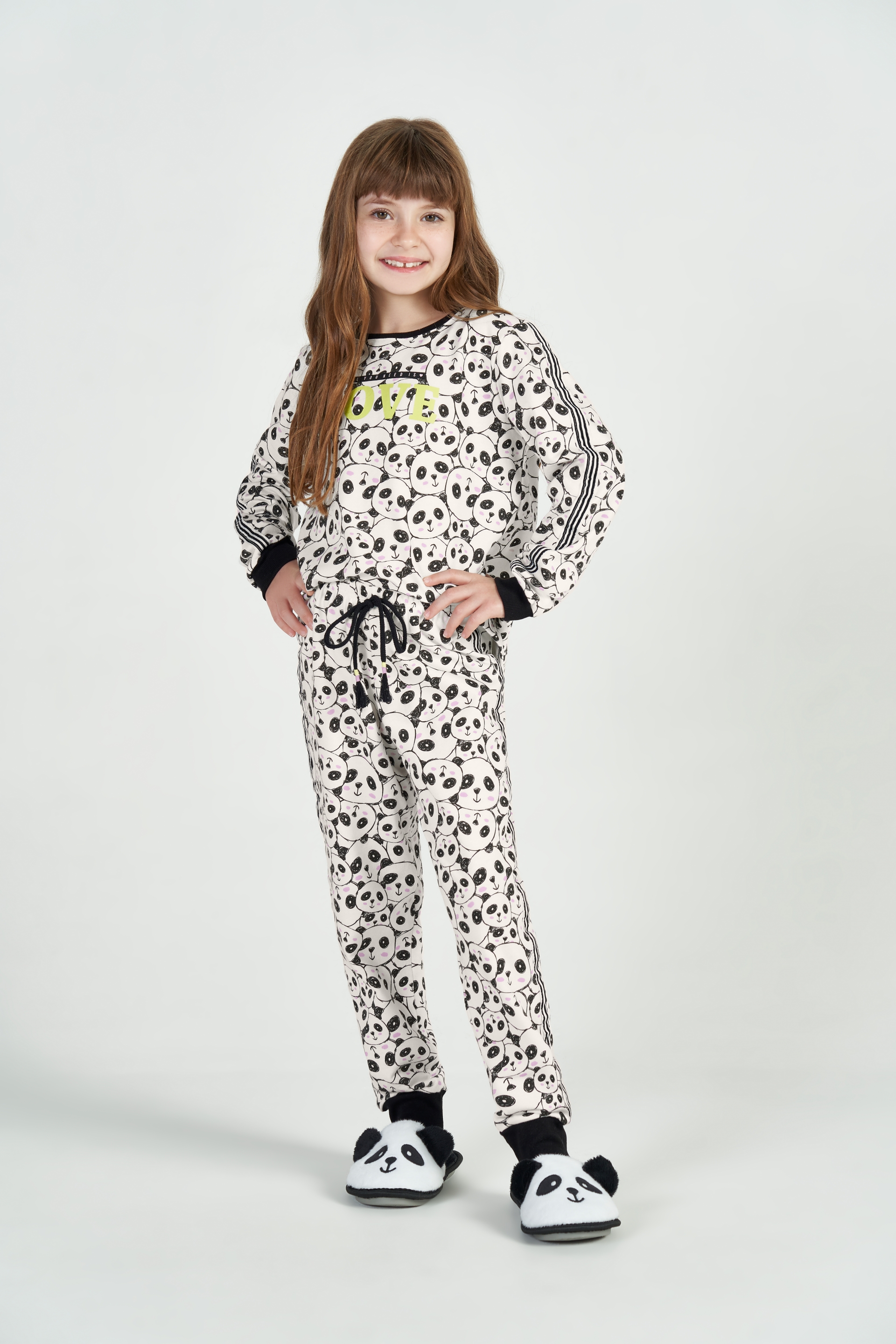 PIJAMA FEMININO INVERNO INFANTIL COR COM AMOR PANDA DE PUNHO