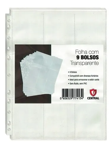 Refil plástico para álbum e fichário 9 bolsos 50 fls