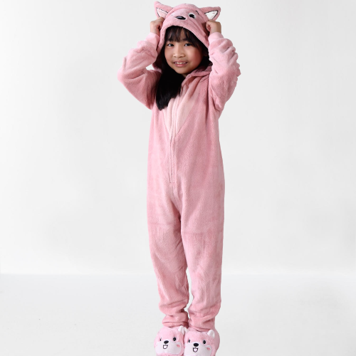MACACÃO FEMININO INFANTIL INVERNO HIPERTEXTIL RAPOSINHA ROSA