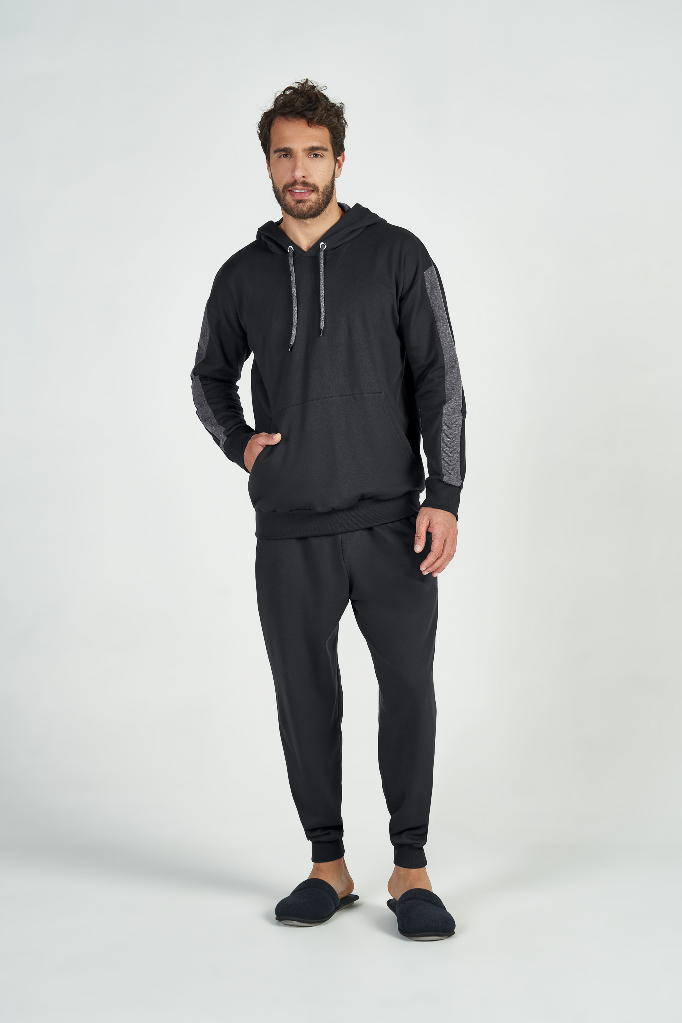 PIJAMA MASCULINO INVERNO COR COM AMOR ALGODÃO MOLETINHO PRETO