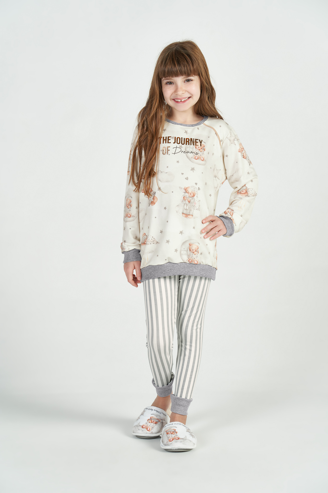 PIJAMA FEMININO JUVENIL COR COM AMOR URSO LEGGING LISTRADO