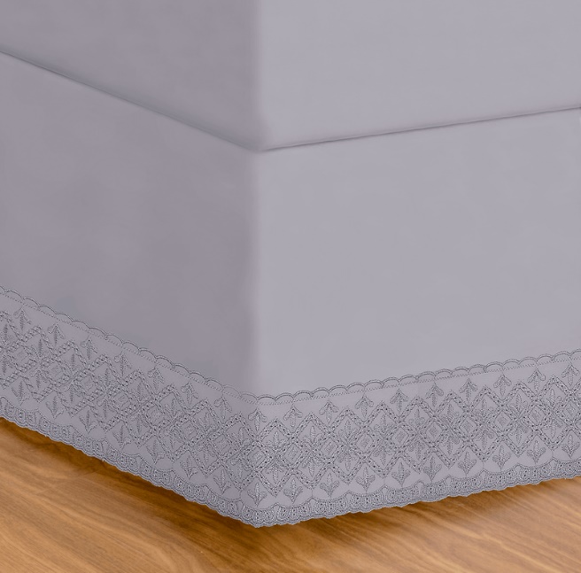 Saia Cama Box Buettner Queen Percal c/ Renda Cinza
