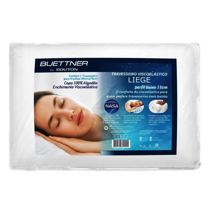 Travesseiro Buettner Perfil Baixo Liege 50cm x 70cm Branco