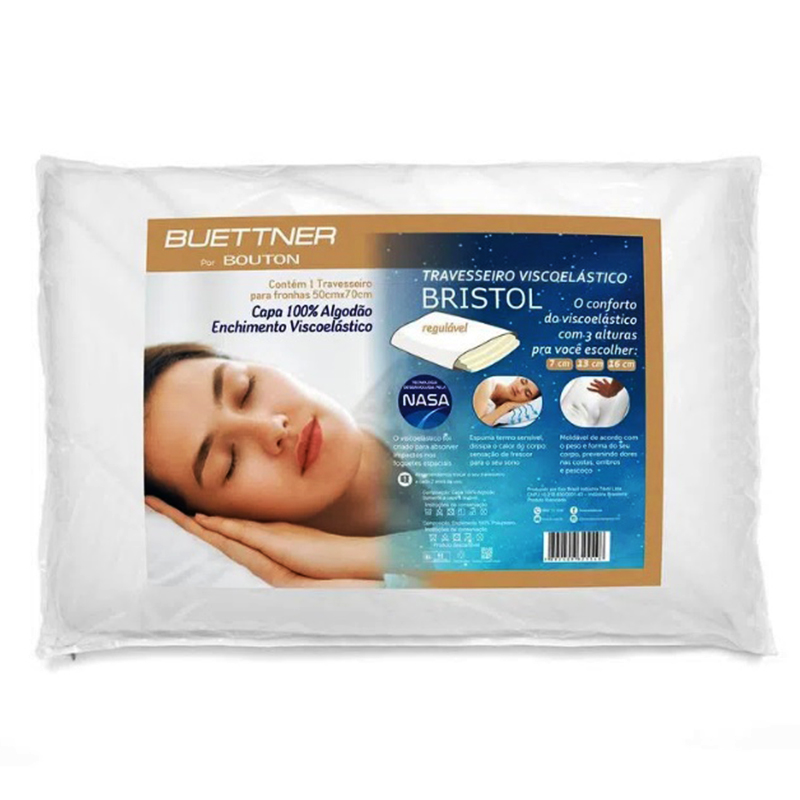 Travesseiro Buettner Regulável Viscoelástico Bristol 50cm x 70cm Branco