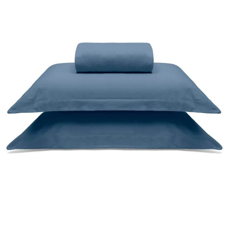 Jogo de Cama Buettner Casal Malha 100% Algodao Liso 3 Peças Image Azul
