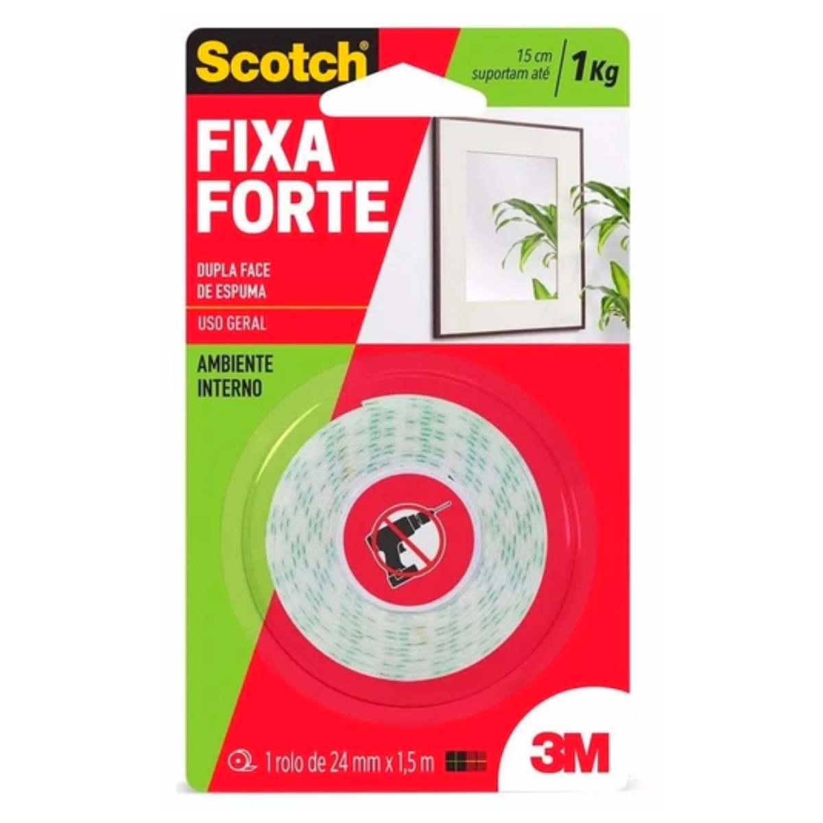 Fixa Forte Espuma Ambiente Interno 24mm X 1,5 Metros 3M Suporta até 1Kg 15cm