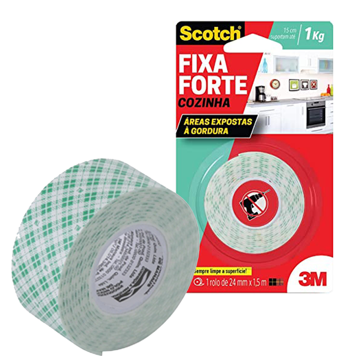 Fixa Forte Espuma Cozinha 24mm X 1,5 Metros 3M suporta até 1kg 15cm