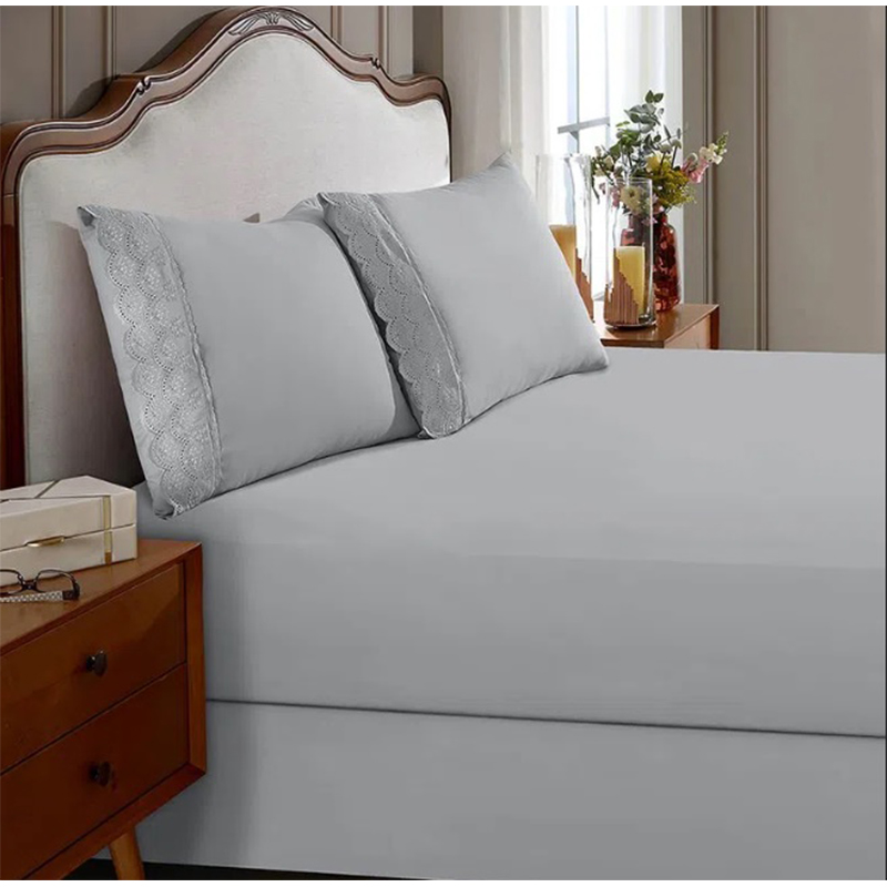 Jogo de Cama Simples Buettner King Sonata c/ Renda Amy 3 Pçs Cinza