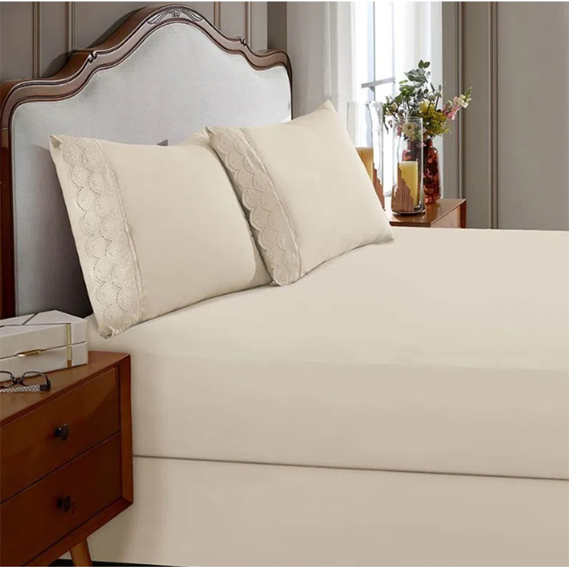 Jogo de Cama Simples Buettner Casal Sonata c/ Renda Amy 3 Pçs Perola