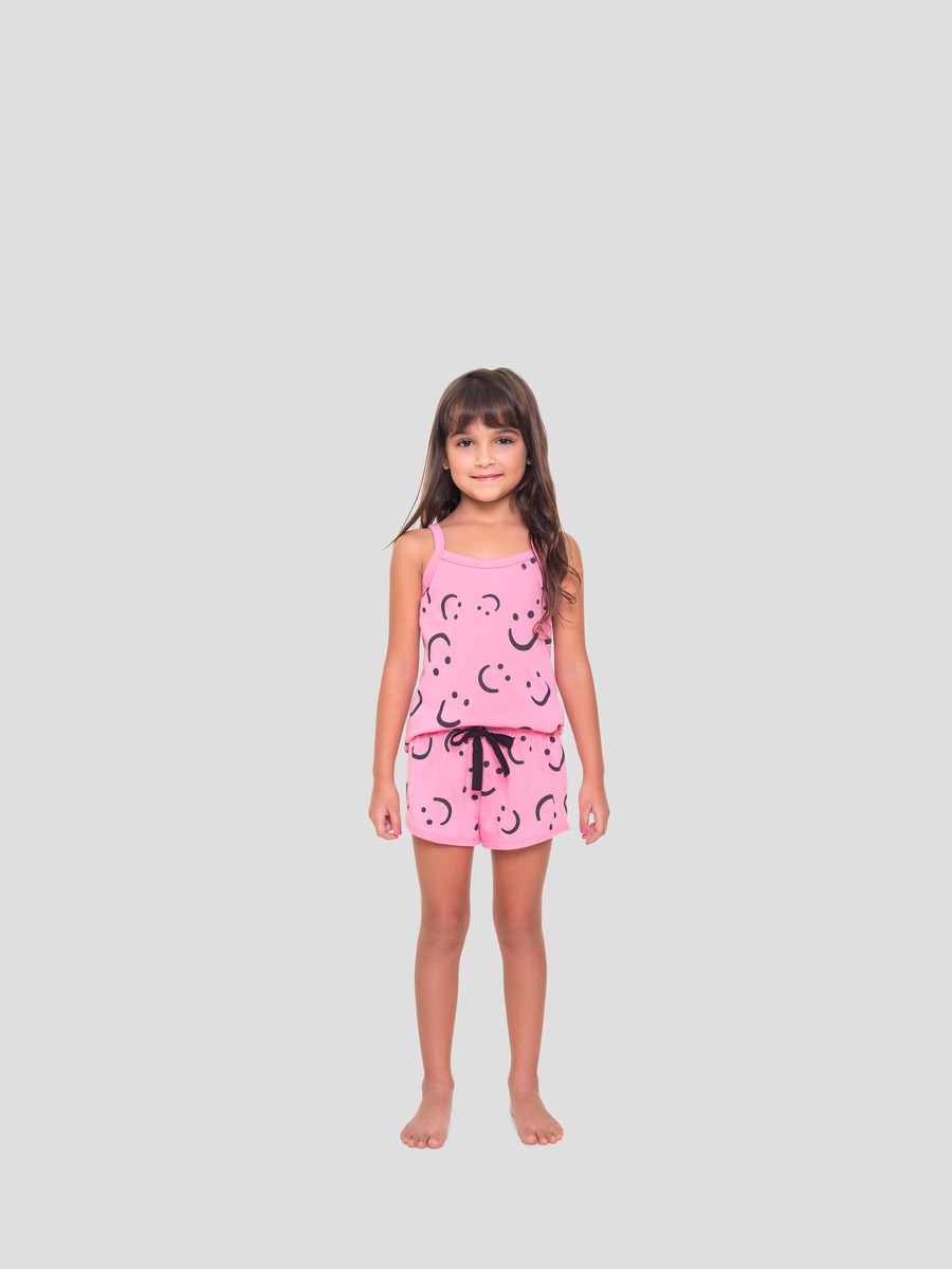 SHORTDOLL FEMININO JUVENIL BOCEJINHO ALÇA ALGODÃO EMOJI ROSA