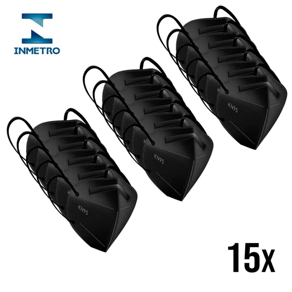 15 Máscaras KN95 Preta com Selo INMETRO PFF-2(S)